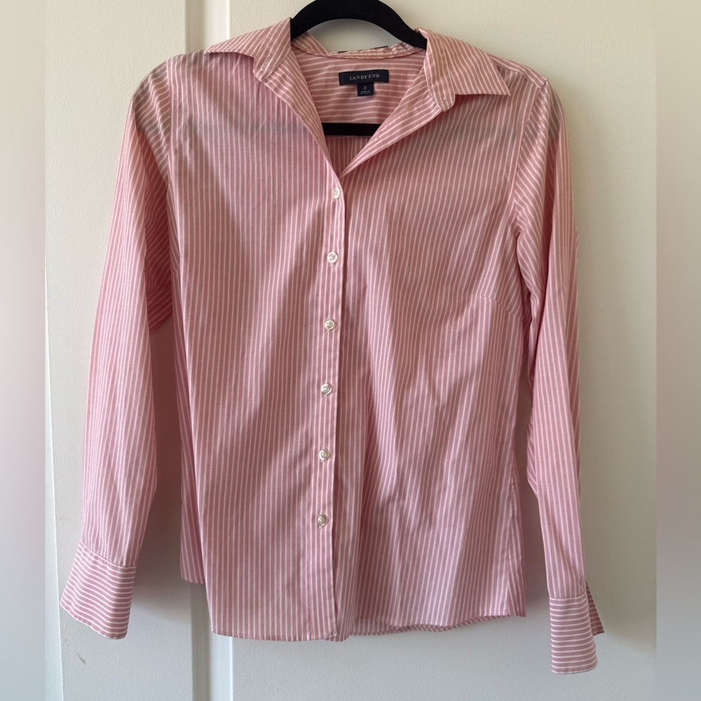 Land’s End Pink Striped Button-Up Shirt